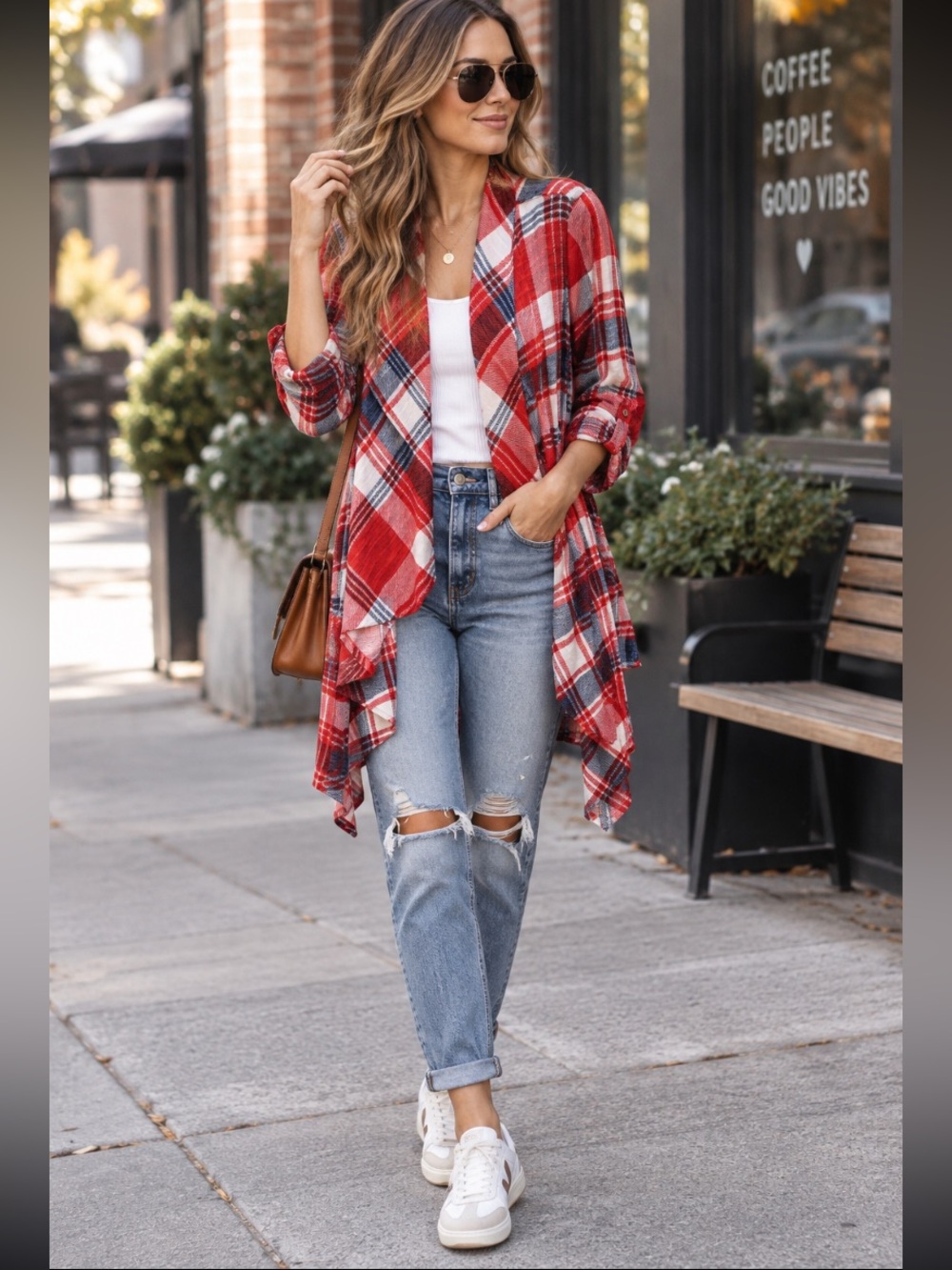 🎄🧑🎄 NY Laundry Red Plaid Draped Open Front Cardigan Roll Tab Sleeve NWT 1X